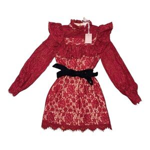 Elegant Red Lace Long Sleeve Dress